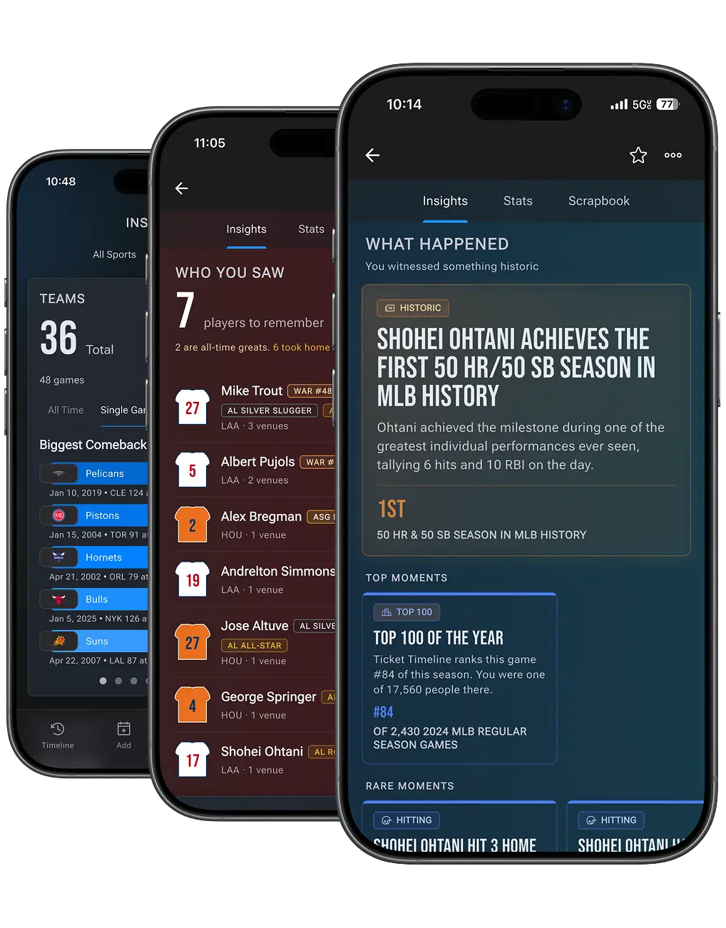 Ticket Timeline app showing MLB games you've attended