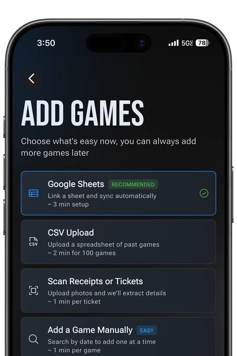 Add or import attended games